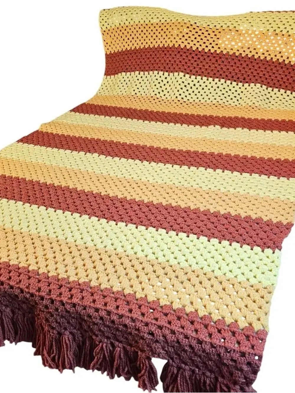 Handmade Crochet Strapless Dress in Yellow and Rust Stripes